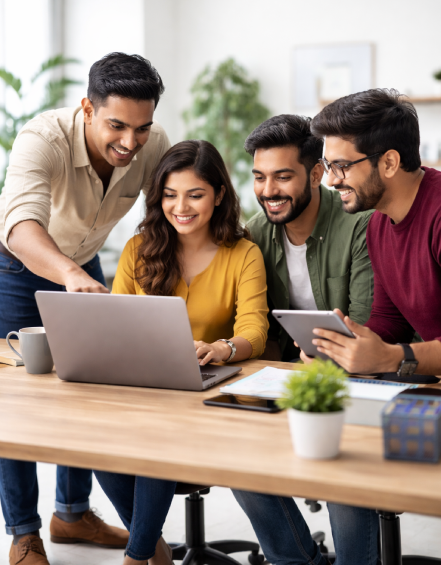 Our team working together on web development project